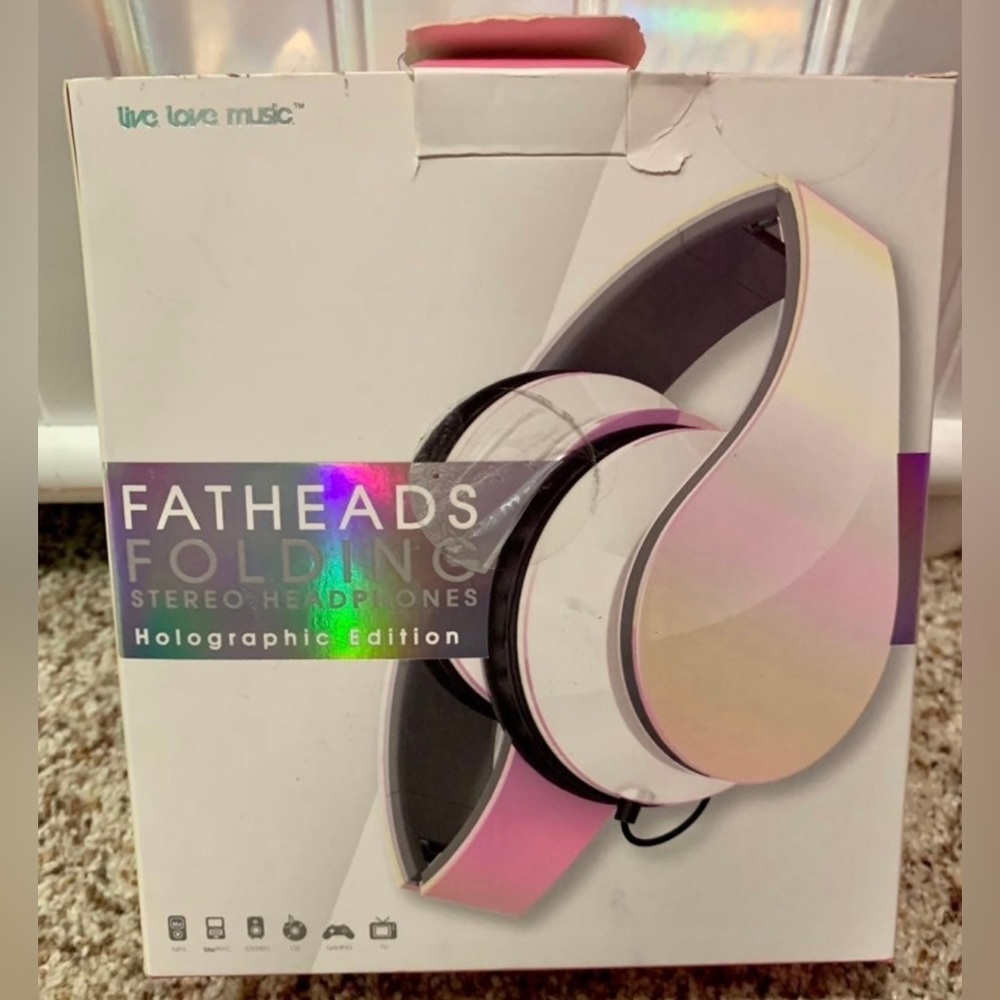 Fatheads Folding Stereo Pink Holographic Headphones